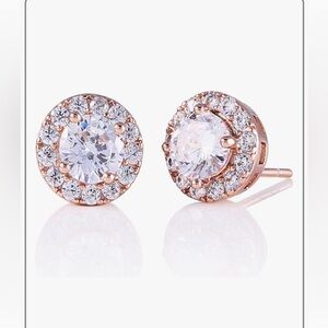 NEW Halo Stud Earrings Round Cubic Zirconia Silver/Gold Plated/Rose Gold Plated